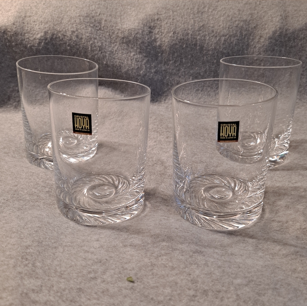 Set Of 4 Hoya Crystal Highball Glasses Swirl Bottom